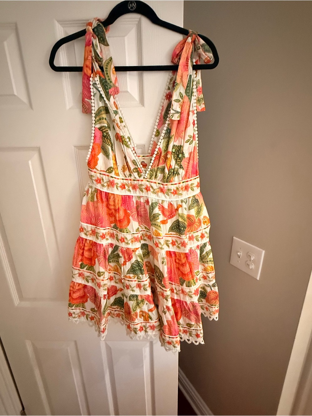 FARM Rio Coral & Green Tie-Shoulder Mini Dress